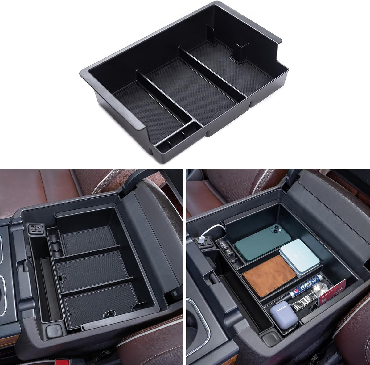 TOPINSTALL Full-Size New Center Console Tray Compatible with 2014-2018 Chevy Silverado/GMC Sierra and 2015-2020 Chevy Tahoe/Suburban/GMC Yukon/Yukon XL (Full Console w/Bucket Seats ONLY)