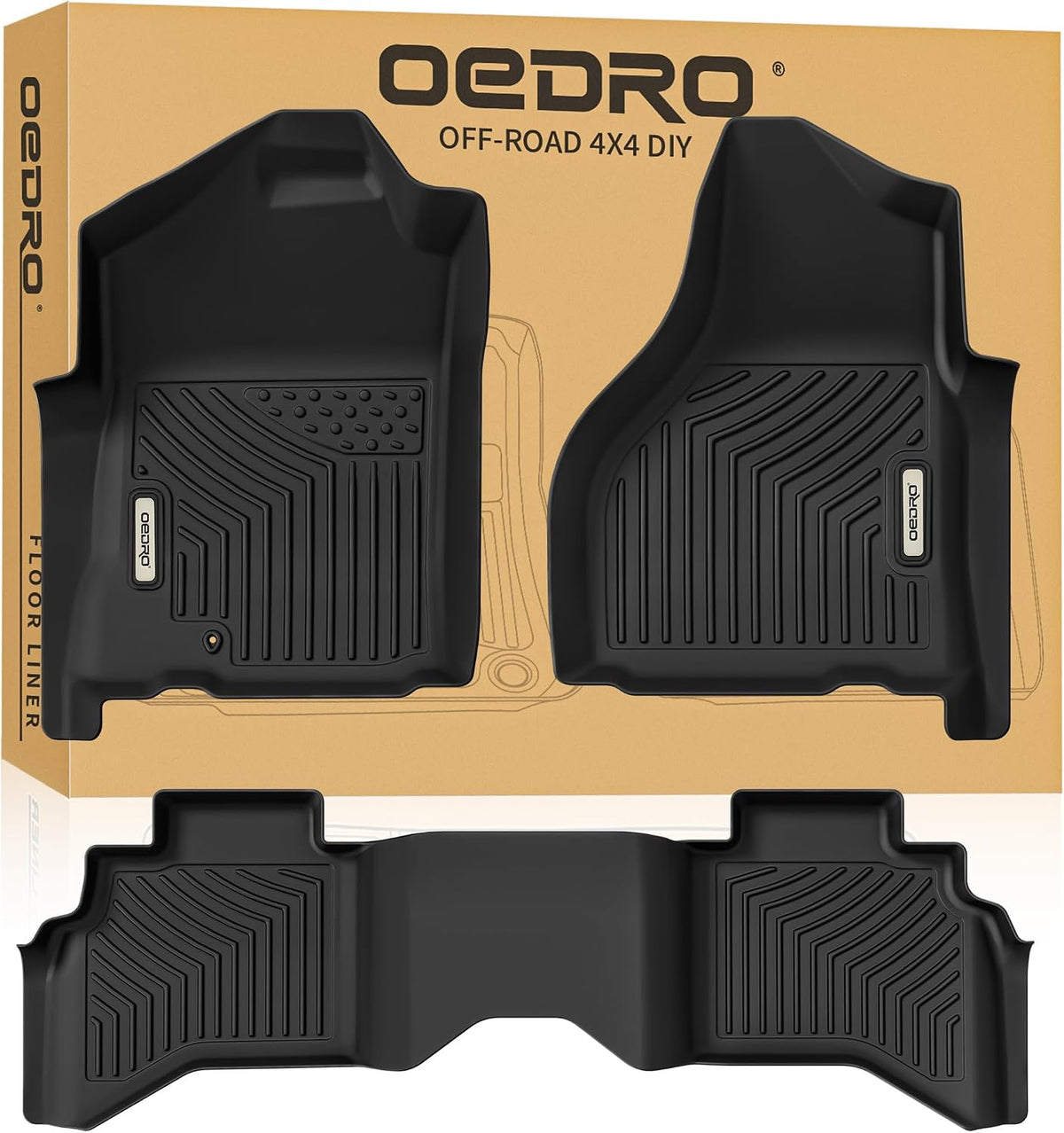 OEDRO Upgraded Floor Mats Fit for Dodge Ram 1500 Quad Cab 2002-2008, Dodge Ram 2500/3500 Quad Cab 2003-2009, All Weather TPE Floor Liners, Car Mats Tailored Fit Truck Accessories, 1st and 2nd Row
