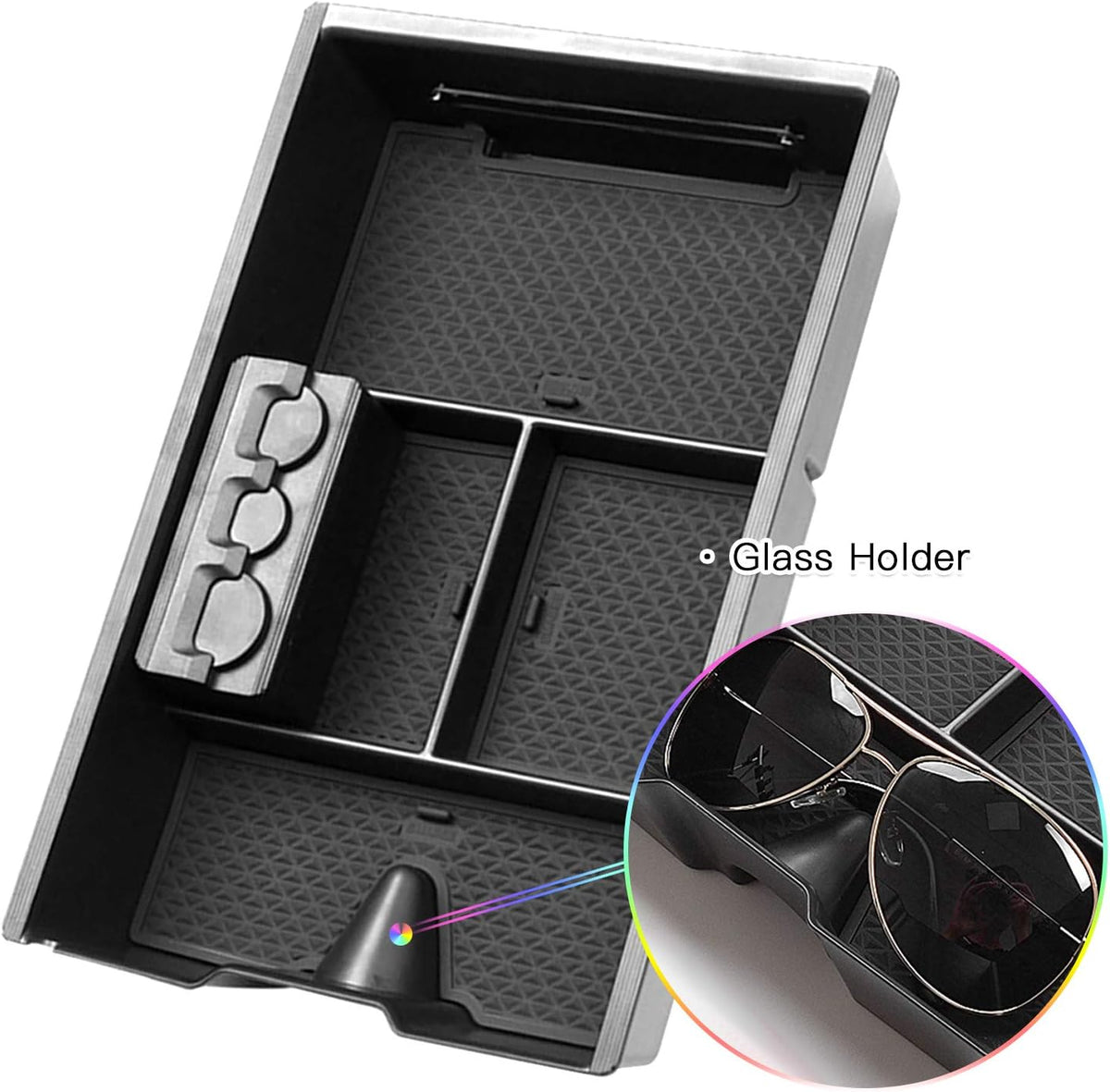 SKTU Center Console Organizer Customized for 2009-2020 Dodge Ram 1500 2500HD 3500HD Insert ABS Black Materials Tray Armrest Box Glove Secondary Storage Box with Coin and Glass Holder