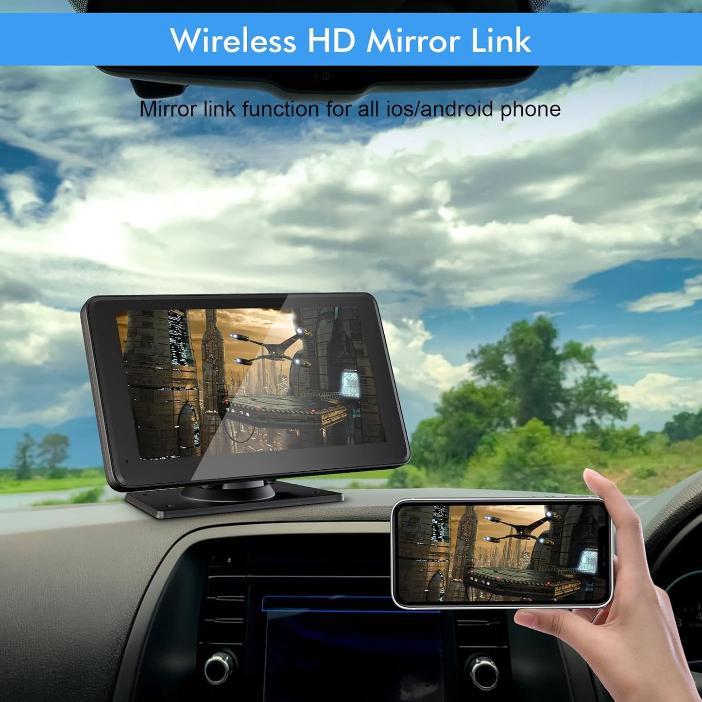 Capapro 7" HD Portable Carplay Wireless Touch Screen Double Din Car Stereo Compatible Apple Carplay and Android Auto with GPS Navigation, Voice Control, Mirror Link, Bluetooth