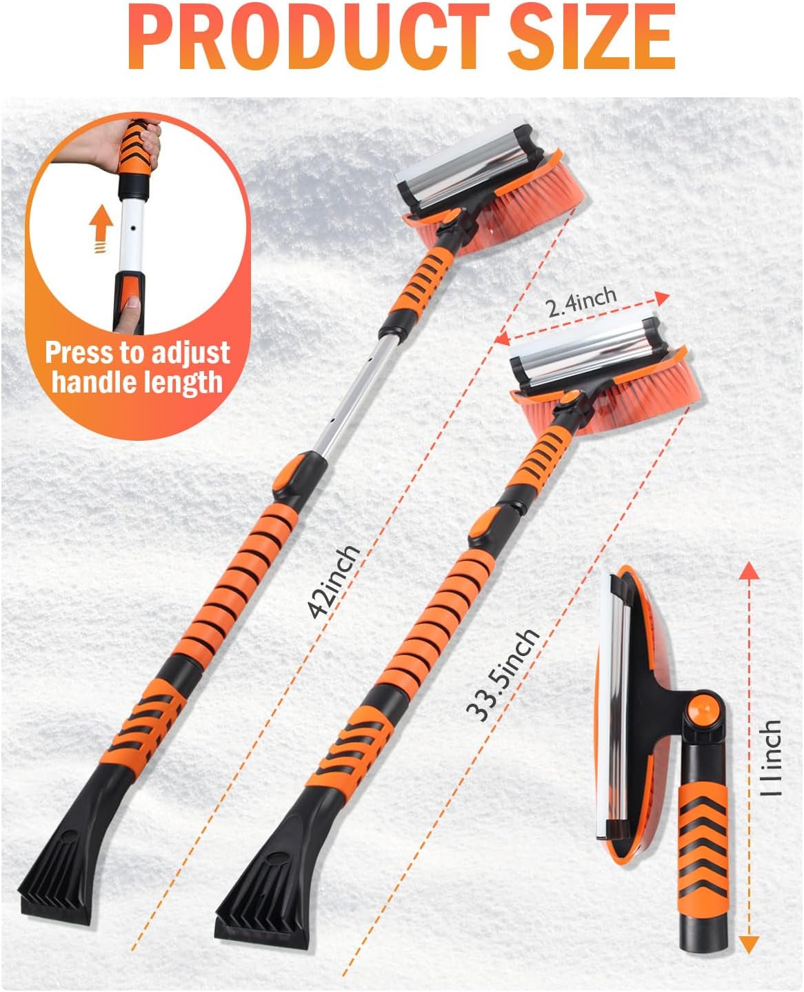 Ice Scrapers for Car Windshield, 43'' Three Stage Extendable Aluminum Alloy Car Snow Scraper and Brush, 180° Pivoting Snow Brush and Ice Scraper for Car, Truck, SUV