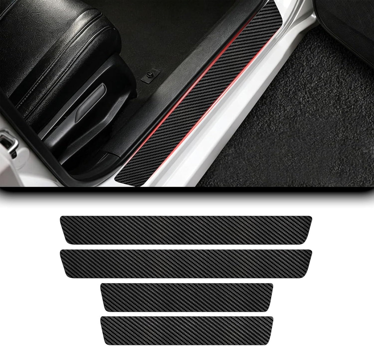 Car Door Sill Protector for 2016-2019 Mercedes Benz GLE 350 400, Carbon Fiber Automotive Entry Guard Scratch Pad Threshold Plate Cover Trim Anti-Kick Strip 4Pcs