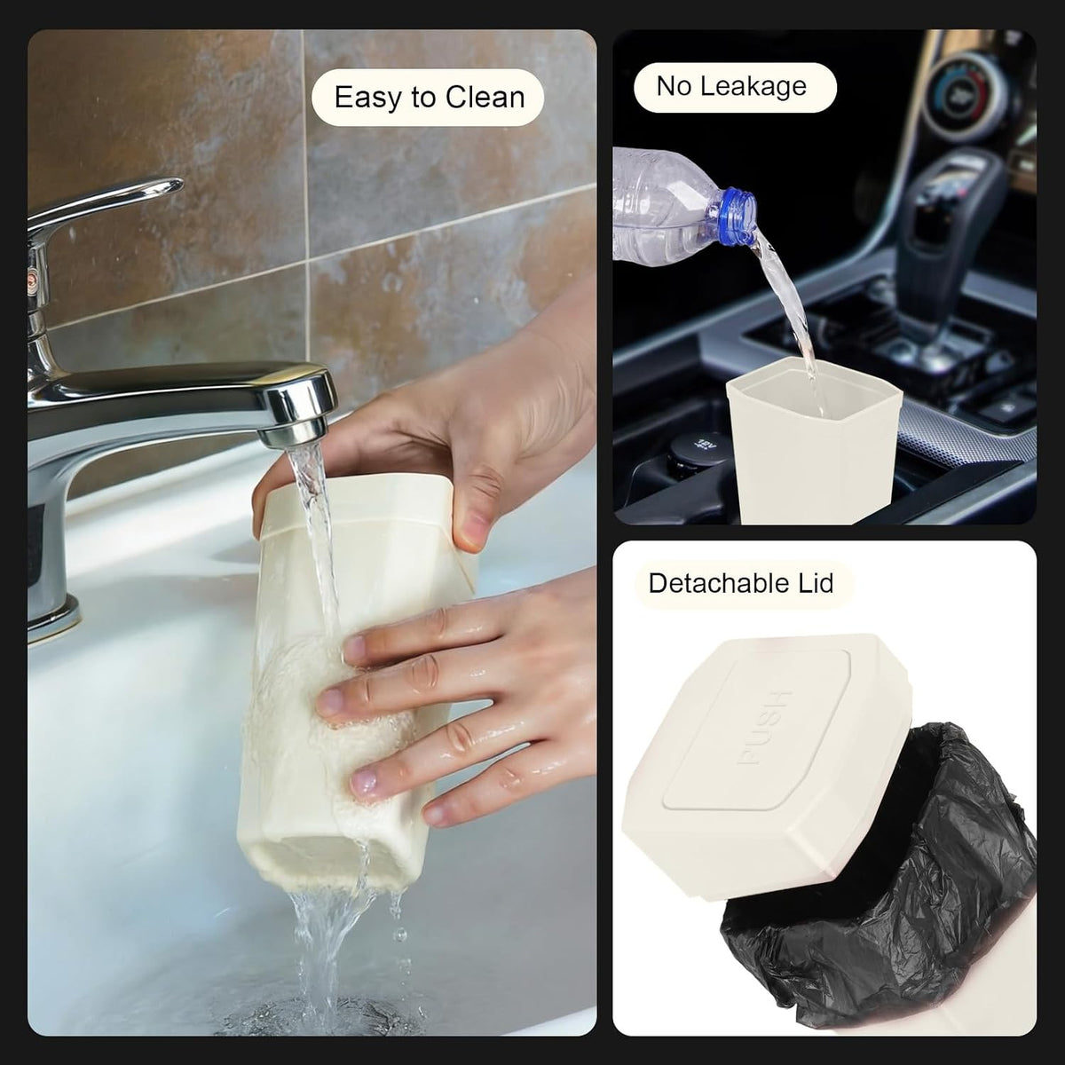 Car Trash Can with Lid - 2 Packs Mini Car Garbage Can Bin for Cup Holder - Beige Small Leakproof Vehicle Trash Bin for Back Seat, Cute Automotive Accessories Organizers and Storage for Door SUV Truck