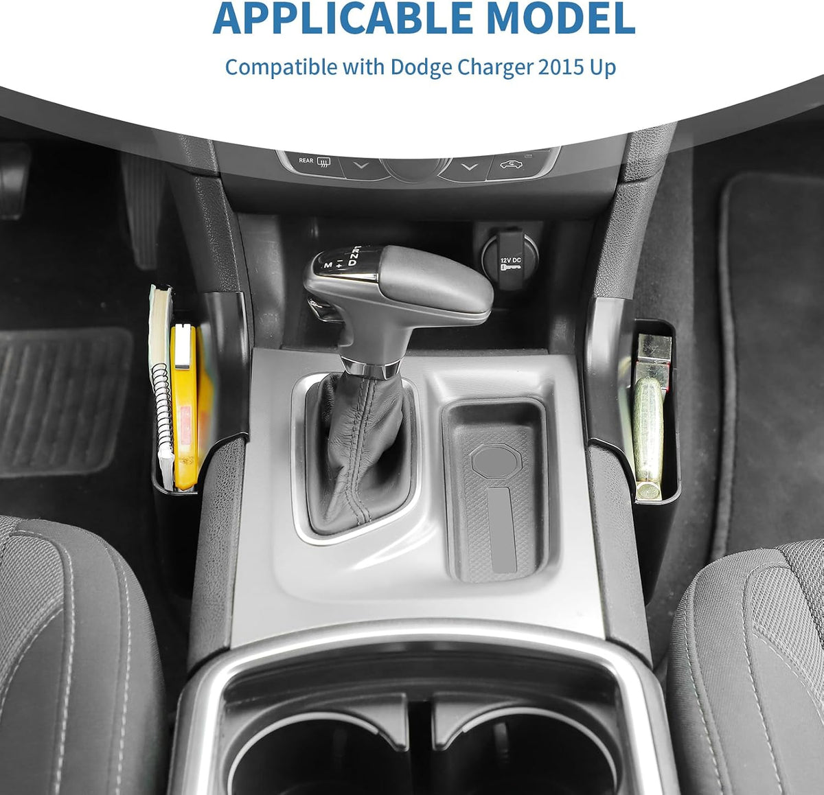 for Charger Center Console Shifter Tray Pockets for Dodge Charger 2015 up Extra Storage Accessories Black 2pcs