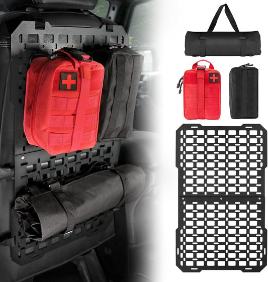 Car Organizer Back Seat – Tactical Seat Back MOLLE Panel with MOLLE Pouches, Universal Car Modular Storage Organizer for Vehicle