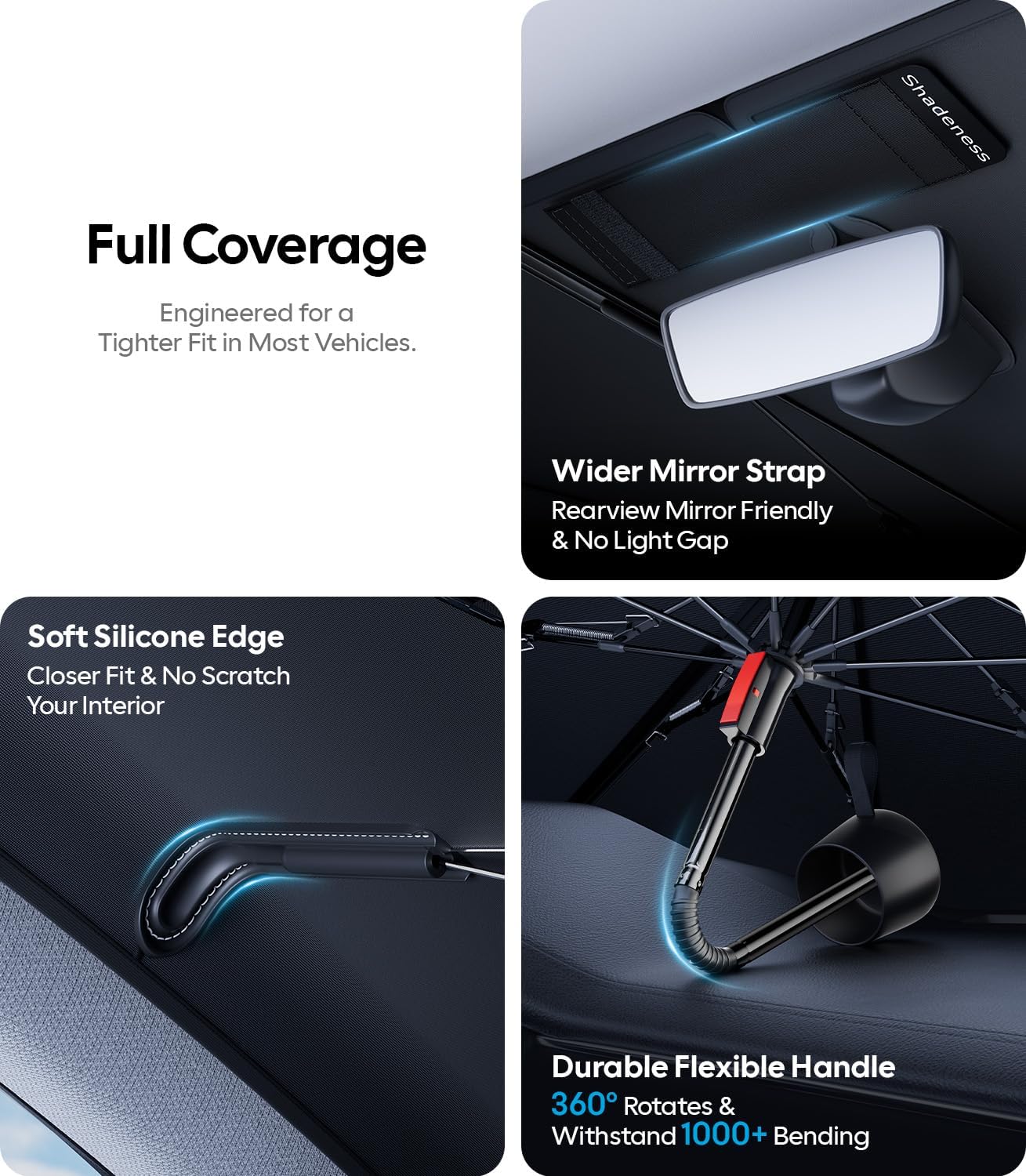 Wigoo Ice-Shield Car Windshield Sun Shade [100% Sun Block, 4th-Gen Cooling Tech] Reflective Heat Insulation, Portable Foldable Front Window Sunshade Umbrella for Sedans/SUVs - Universal Fit 56"x35"