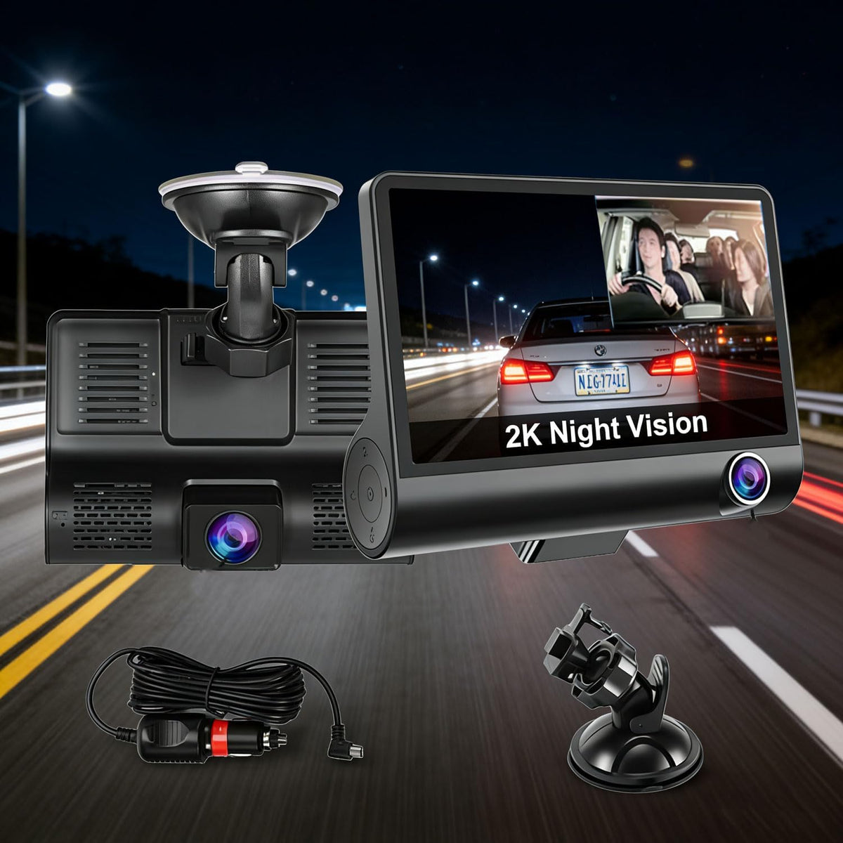 Dash Camera for Cars, Car Camera, Dual Dashcams for Cars with Night Vision, 32GB Card, Loop Recording.