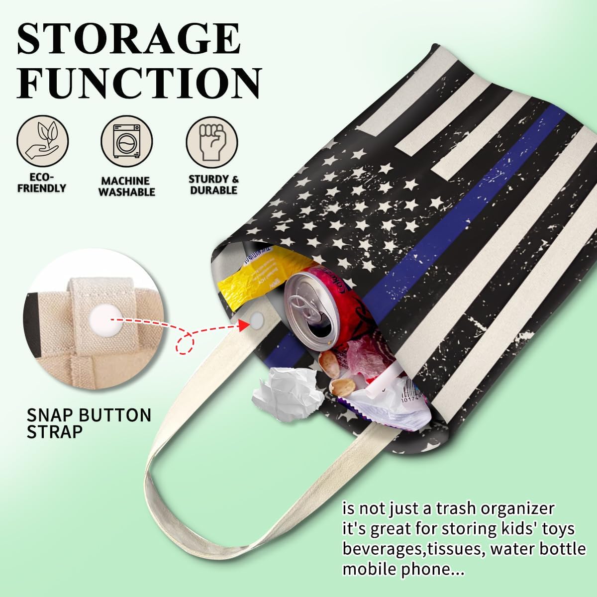 Car Trash Can, Cute Car Trash Bag, Hanging Car Organizer and Storage Bag, Trash Bin for Car Accessories, Vehicle, Travelling, Camping Retro American Flag