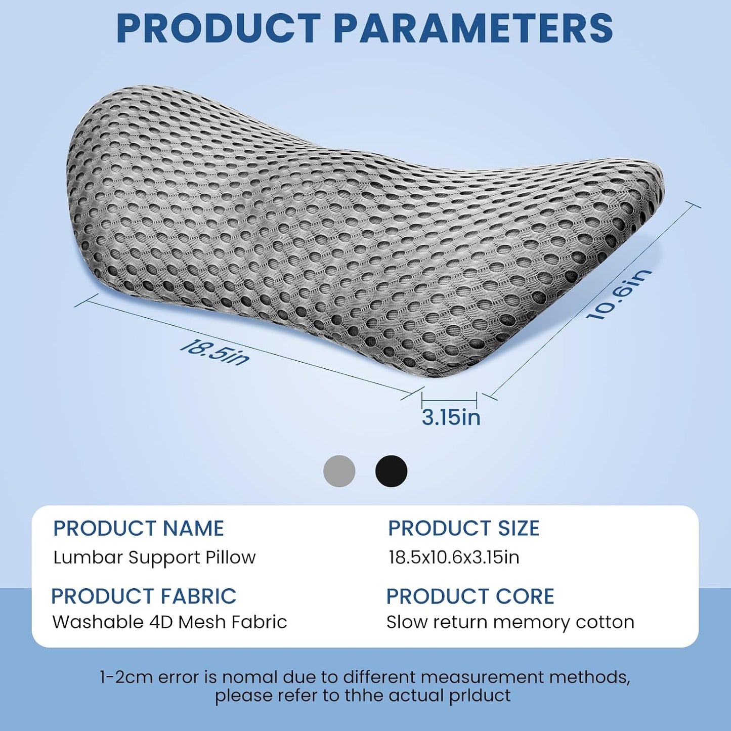 Ergonomic Pillow, Memory Foam Waist Pillow, Bed Pillow, Ergonomic Design That fits The Spine, reshape Your Comfortable Sitting Posture