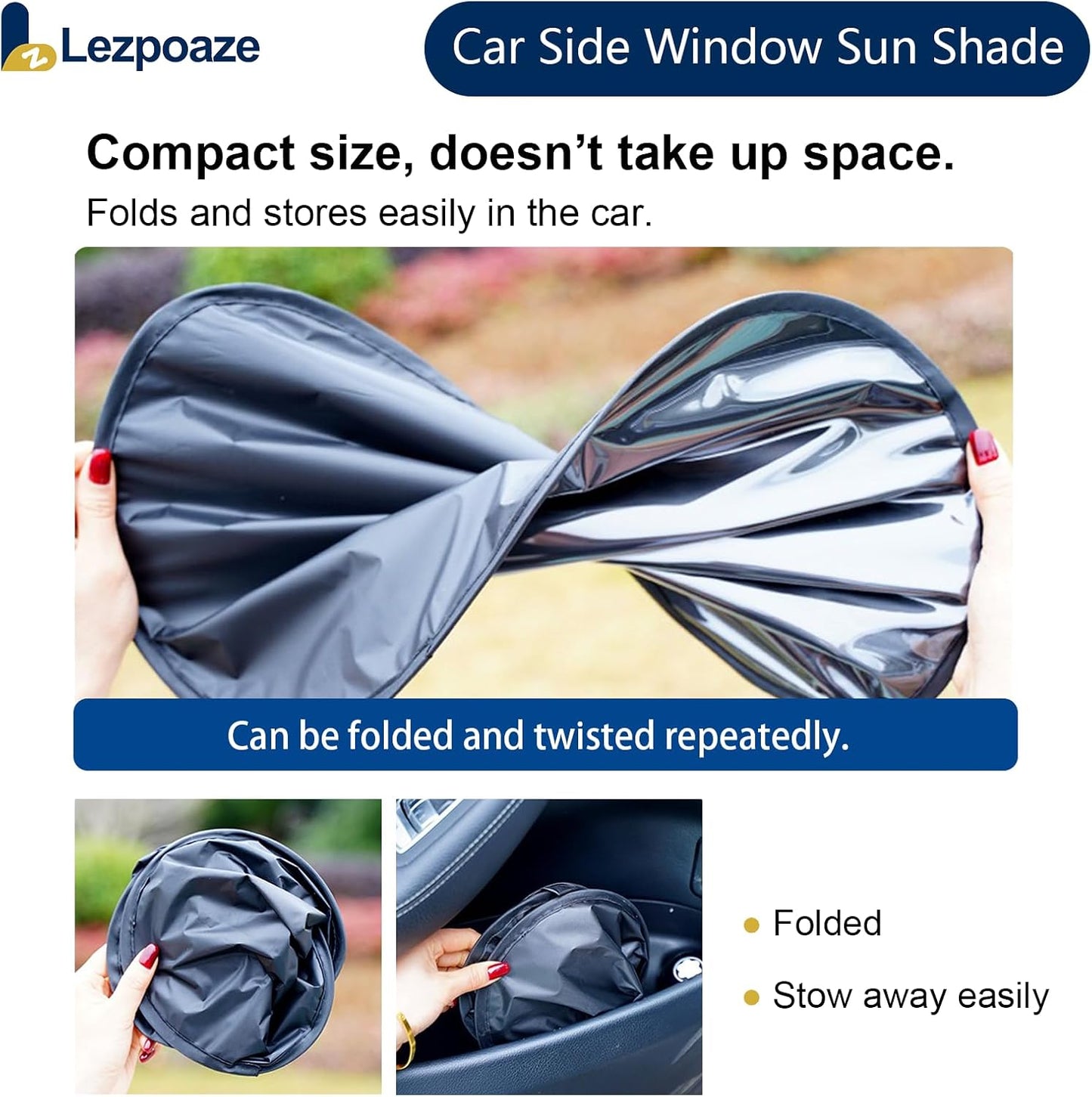 2-Pack Car Side Window Sun Shade | Black Gel Electrostatic UV Protection Sunshade | Universal Fit 99% Vehicles | Foldable Car Shades