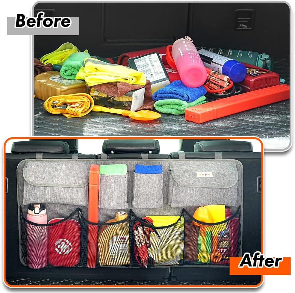 SURDOCA Car Trunk Organizer, LARGE CAPACITY Car Storage Bag with 8 Pockets, 7X Upgraded Trunk Storage Organizer for Car, SUV, Truck, MPV