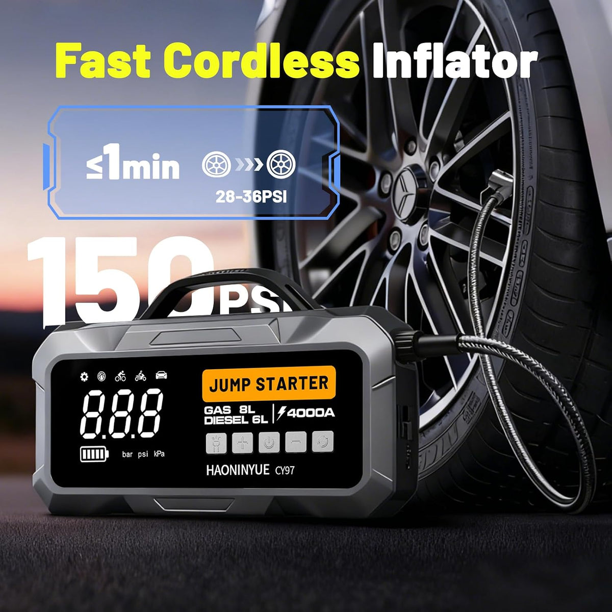 4000A Jump Starter with Air Compressor, 150PSI for Car