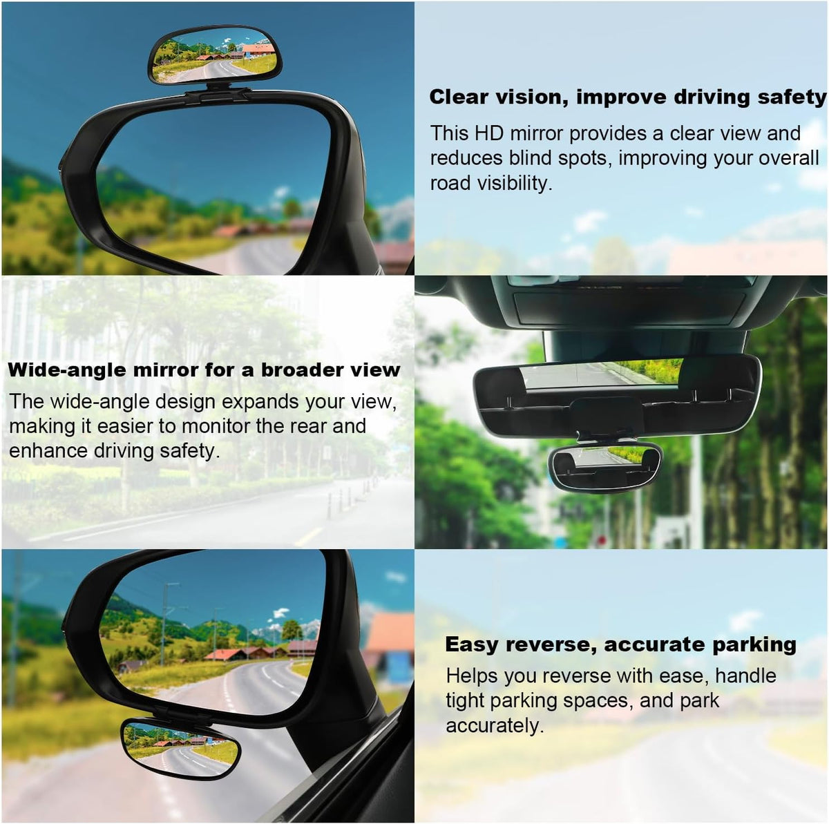 LivTee Blind Spot Mirror, HD Glass Frameless Convex Rear View Mirrors Exterior Accessories with Wide Angle Adjustable Stick for Car SUV and Trucks, Black