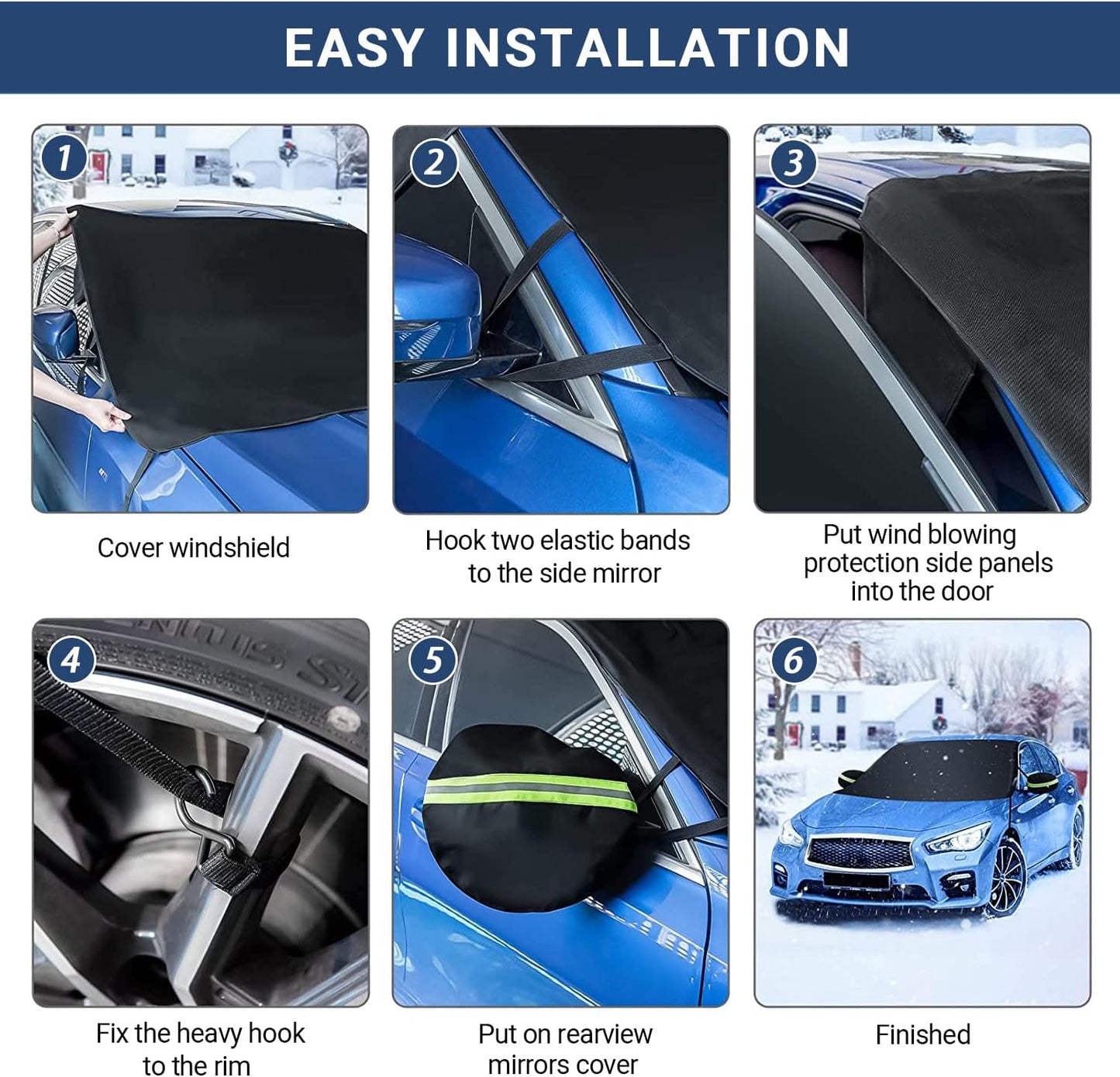Windshield Cover for Ice and Snow, Car Windshield Snow Cover, Thicken Windshield Frost Cover Waterproof Windshield Snow Ice Cover with Side Mirrors Cover for Most SUVs Trucks (74"x 47")