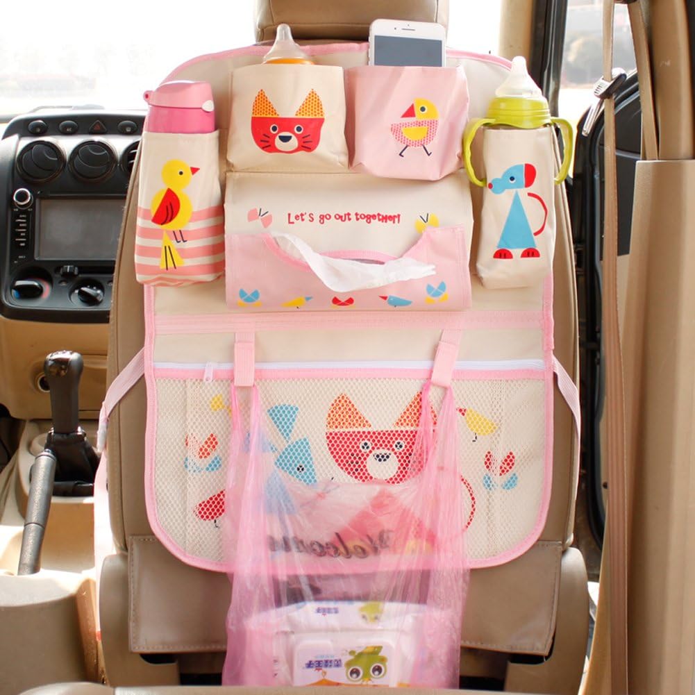 Cute Cartoon Portable Car Seat Back Storage Bag Organizer Pockets Seat Back Protector for Kids