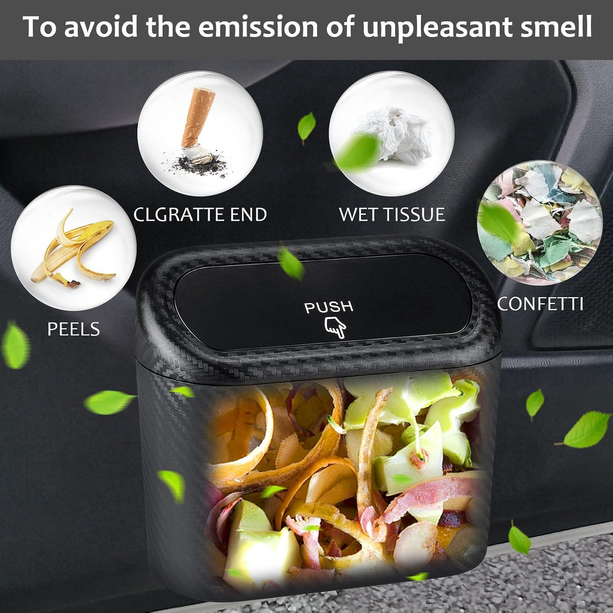 Accmor Car Trash Can with Lid, 2 Pack Mini Vehicle Trash Bin Car Dustbin Garbage Organizer Holder with Trash Bag, Small Hanging Leakproof Auto Storage Bag Container (Carbon Fiber)