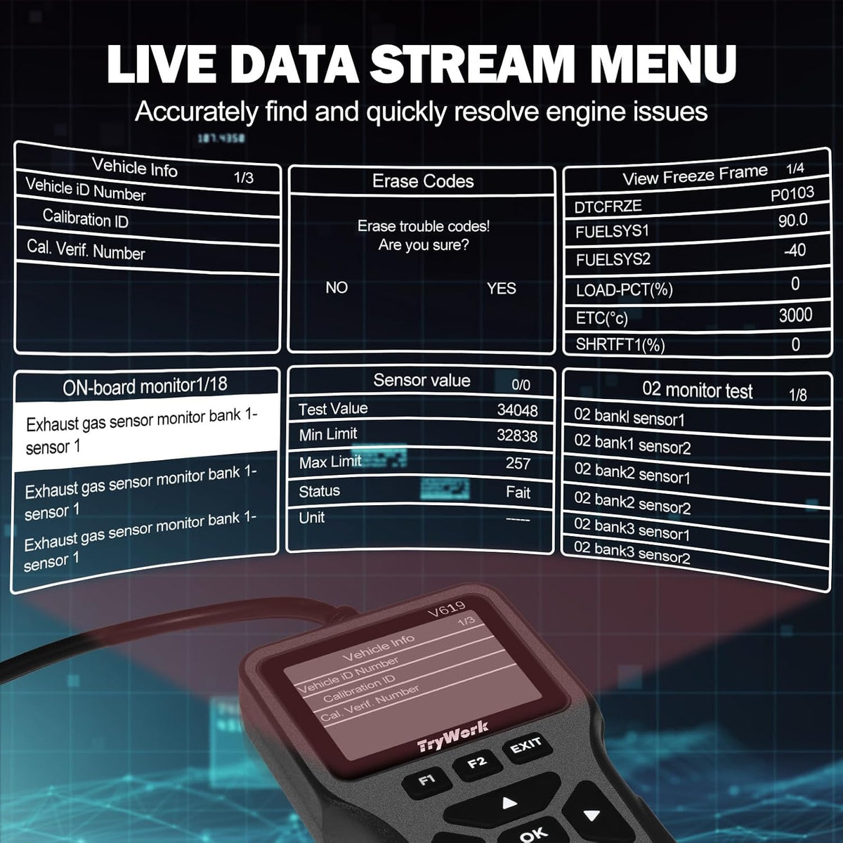 OBD2 Scanner Diagnostic Tool, Check Engine Code Reader with 35901 DTC Lookup, Mode 6 & 8, I/M Readiness for All OBDII Cars Since 1996 (Gray)