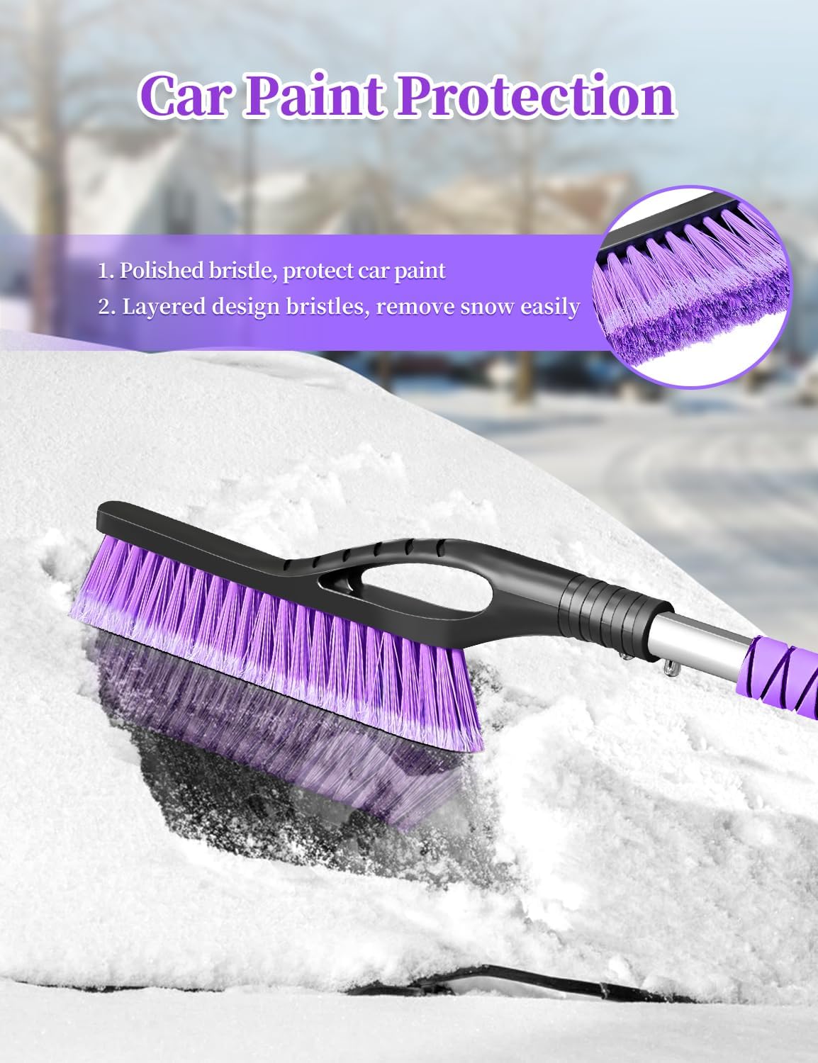 HEEYA 42.2 Inch Ice Scraper and Brush for Car, Snow Brush and Ice Scraper for Windshield Window, Car Snow Scraper with Foam Grip for SUV Truck Vehicle - Purple