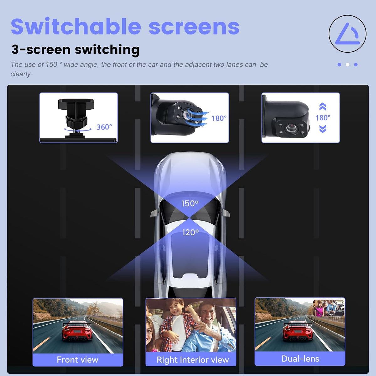 CAMECHO Dual Dash Cam Front and Inside, 1080P Dash Camera for Cars, 3.16 Inch Display, Night Vision, Loop Recording, Wide Angle, Exposure Compensation, Dashcam Driving Recorder