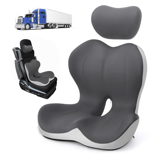 Truck Seat Cushion and Headrest 2-in-1 Set for Truck Driver, Lumbar Support Car Cushions for Long Haul Driving, Memory Foam for Semi Truck & Big Rig, Ergonomic Relief for Back & Sciatic Pain