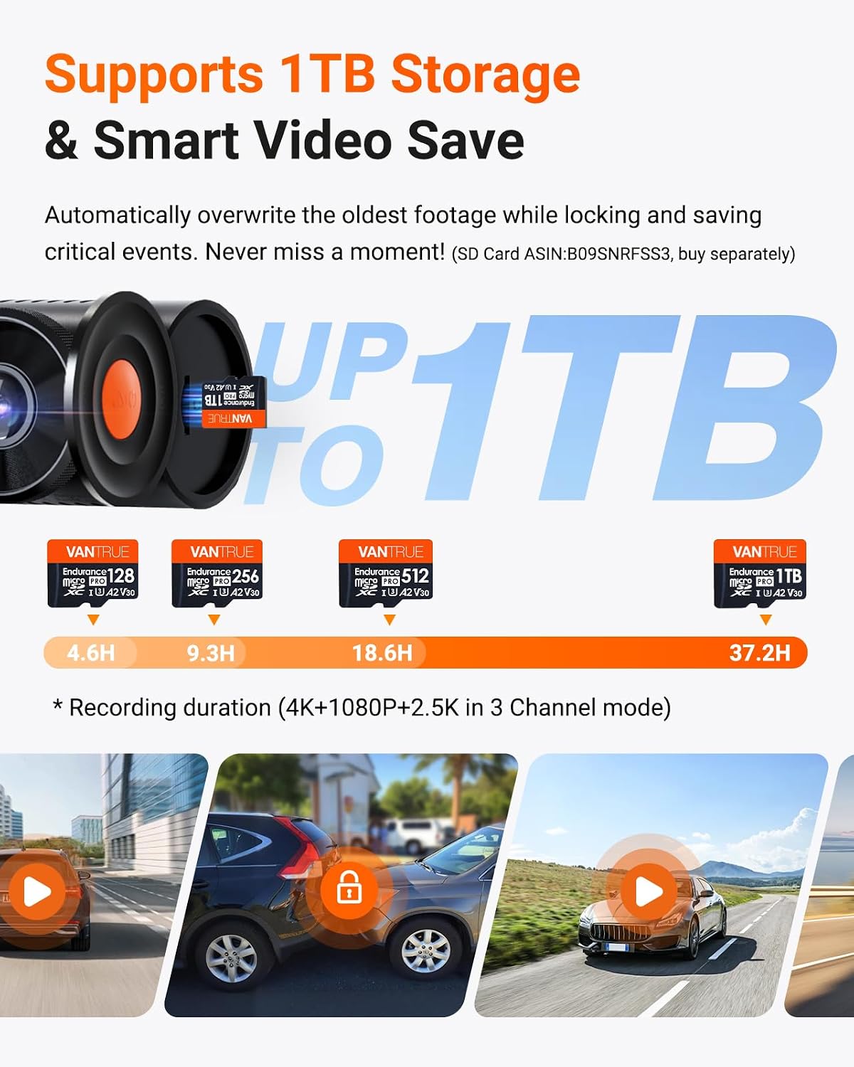 Vantrue N4 Pro S 4K 3 Channel Dash Cam, Triple STARVIS 2, IP67 Rear Camera