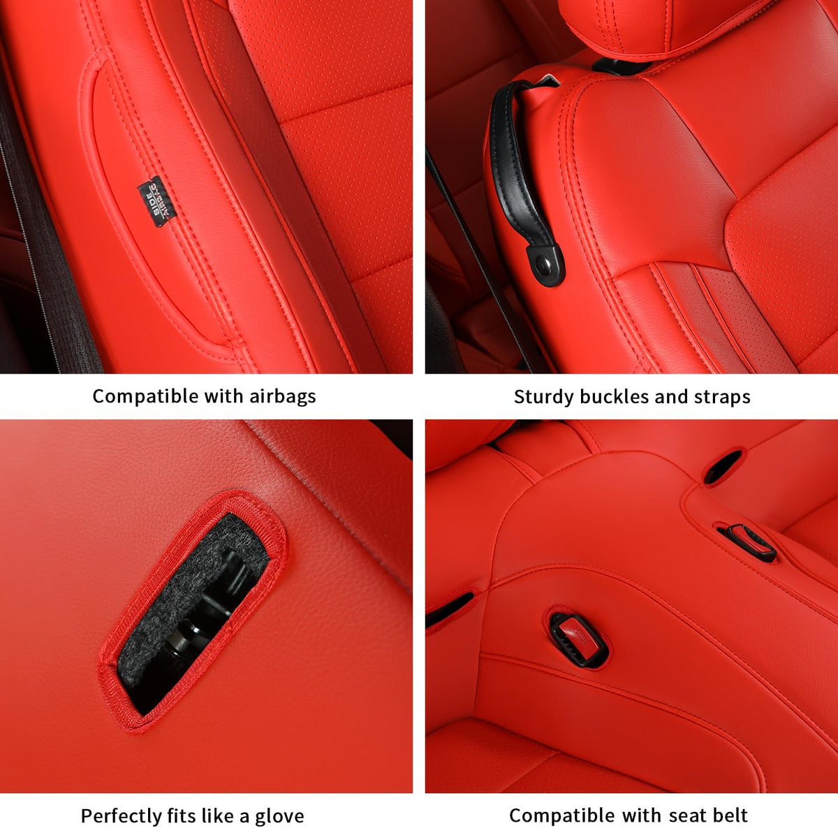 GIANT PANDA Customized Full Set Car Seat Covers Fit Ford Mustang Coupe Hardtop 2015 2016 2017 2018 2019 2020 2021 2022 2023 2024 2025 2026- (Red)