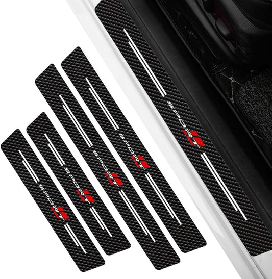 4 Pcs Car Door Sill Protector for GMC Canyon Crew Cab 2023-2026, Scuff Plate Guards Carbon Fiber Leather Anti-Scratch Decorative Entry Step Stickers