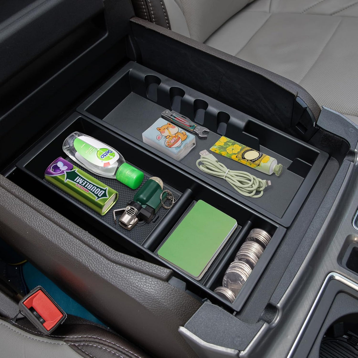 PIMCAR Center Console Organizer for 2024 2025 2026 Ford F150 & F150 Lightning Insert ABS Plastic Armrest Storage Box Interior Accessories(Work Great with The OEM Tray)- Only One Tray