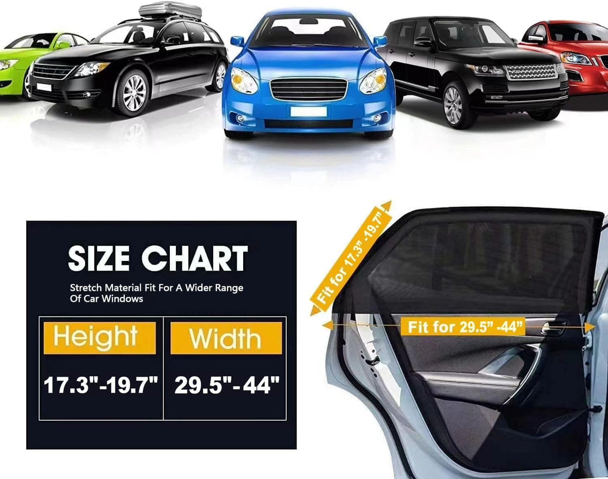 Upgraded Car Rear Side Window Shades, Breathable Mesh Stretch Window Covers Screens for Camping, UV Protection, Block Sun Glare,Privacy Protection,Fit for 97% of Cars -2 Pack