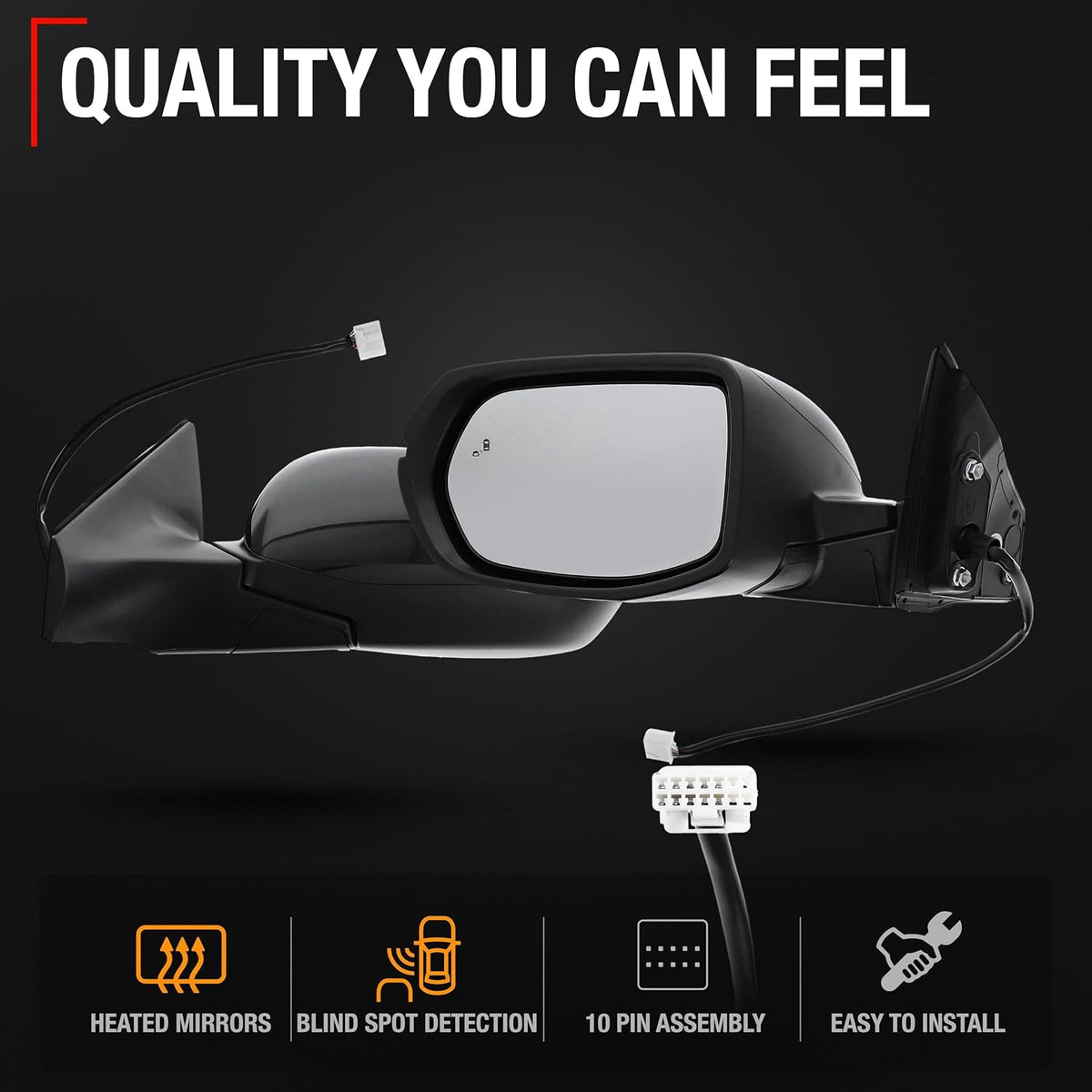 Driver Side Mirror - Compatible with 2017-2022 Honda CR-V - Powered Adjustment, Manual Folding, Heated with Turn Signal, Blind Spot Detection, Flat Glass - Smooth Black, 14H9P - OEM 76258TLAA32