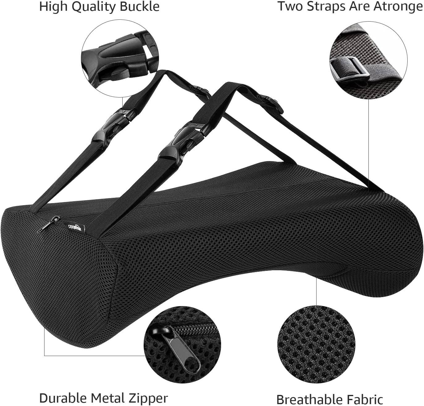 Amazon Basics Comfortable Seat Cushion &amp; Lumbar Support for Office Chairs, Gel Enhanced Memory Foam, Non-Slip, Cooling, Portable, Pack of 2, Rectangular, Black