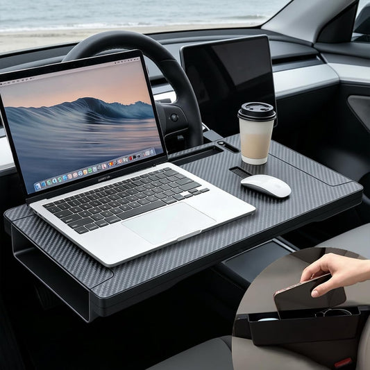 2-in-1 Car Steering Wheel Tray Desk & Car Seat Gap Filler Organizer, Upgraded Foldable Adjustable Car Table Compatible with Steering Wheel Cover| for Laptop, Eating Food, Writing (Portable)