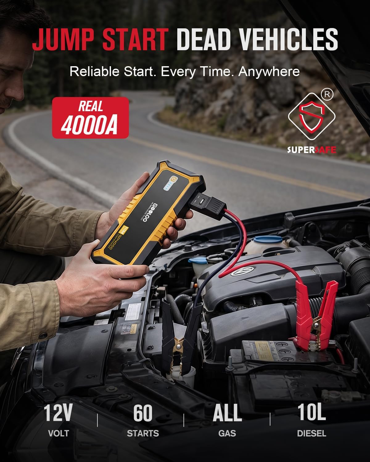 GOOLOO GP4000 Jump Starter - 4000A 12V Car Battery Jumper Starter Portable
