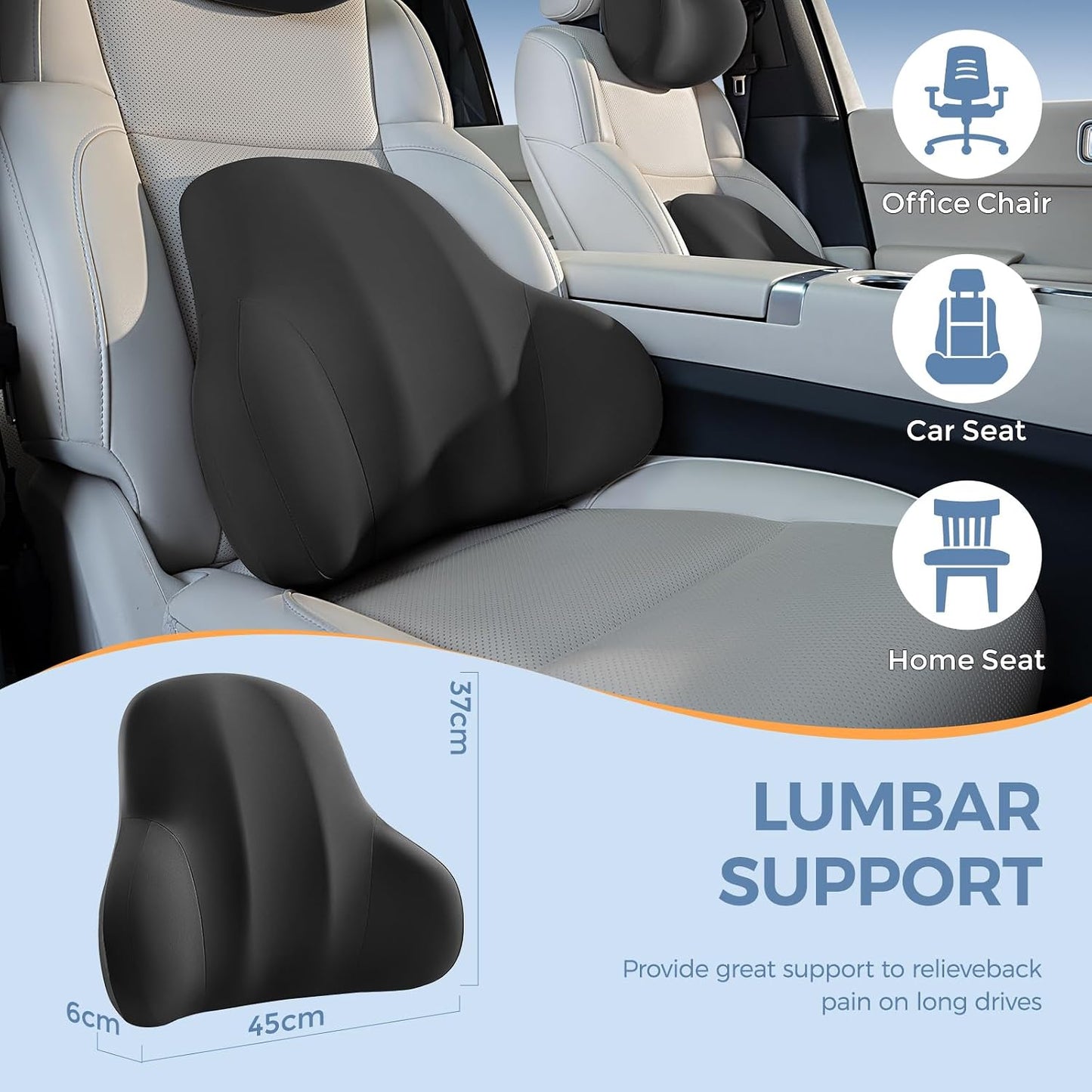 BABUR Ergonomic Memory Foam Lumbar Support Pillow for Car, Back Pain Relief | Ergonomic 100% Memory Foam, Back Pain Relief, Comfort Lower Back Support for Office Chairs, Car Seat, Wheelchair