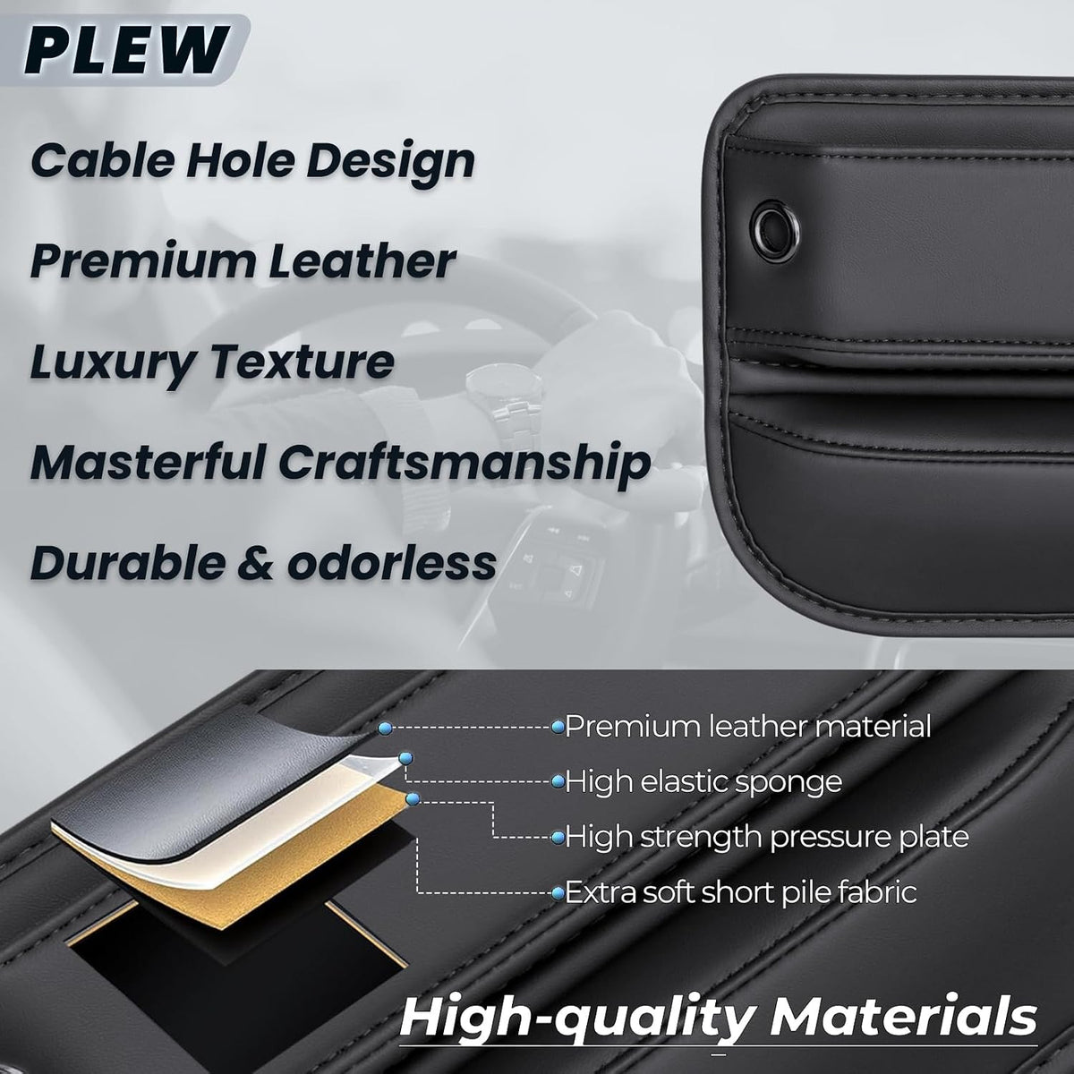 2-Pack Car Seat Gap Filler Organizer - Upgraded Anti-Slip Strap Design - Premium Leather Side Console Pocket - Prevent Phone Falling - (0.2”-1.2" Gaps),Clever Gifts for SUV, Truck & Sedan, Black