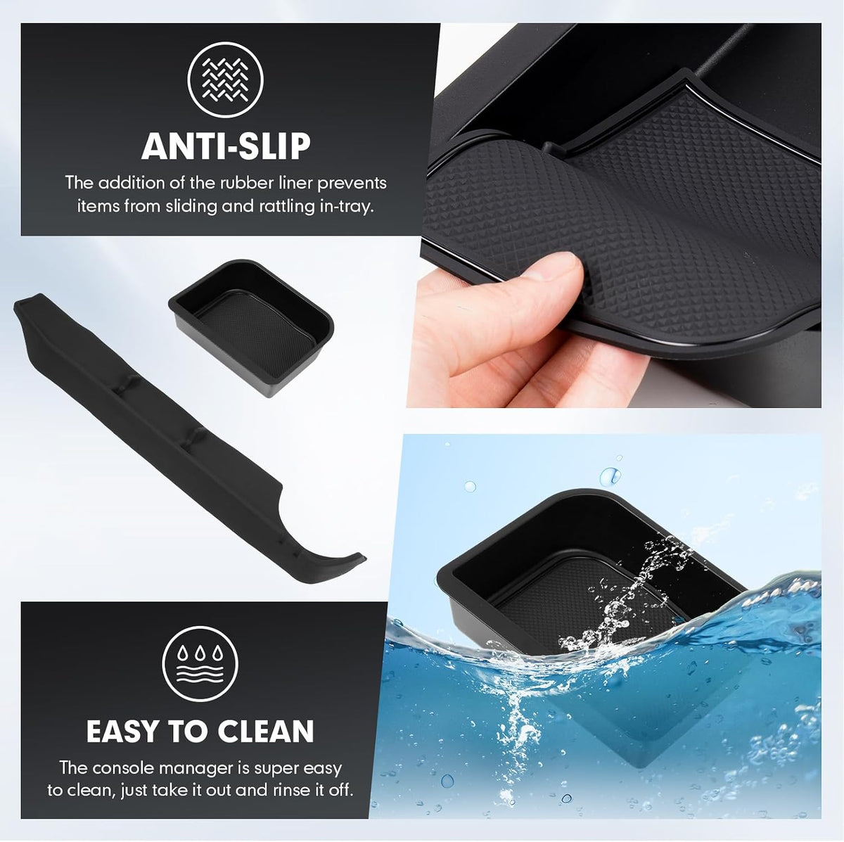 Autorder 2PCS Center Console Organizer for 2024-2026 Toyota Land Cruiser Prado 250 LC250 Accessories Armrest Storage Box Silicone Dash Organizer Center Console Insert Tray with Anti-Slip Mat