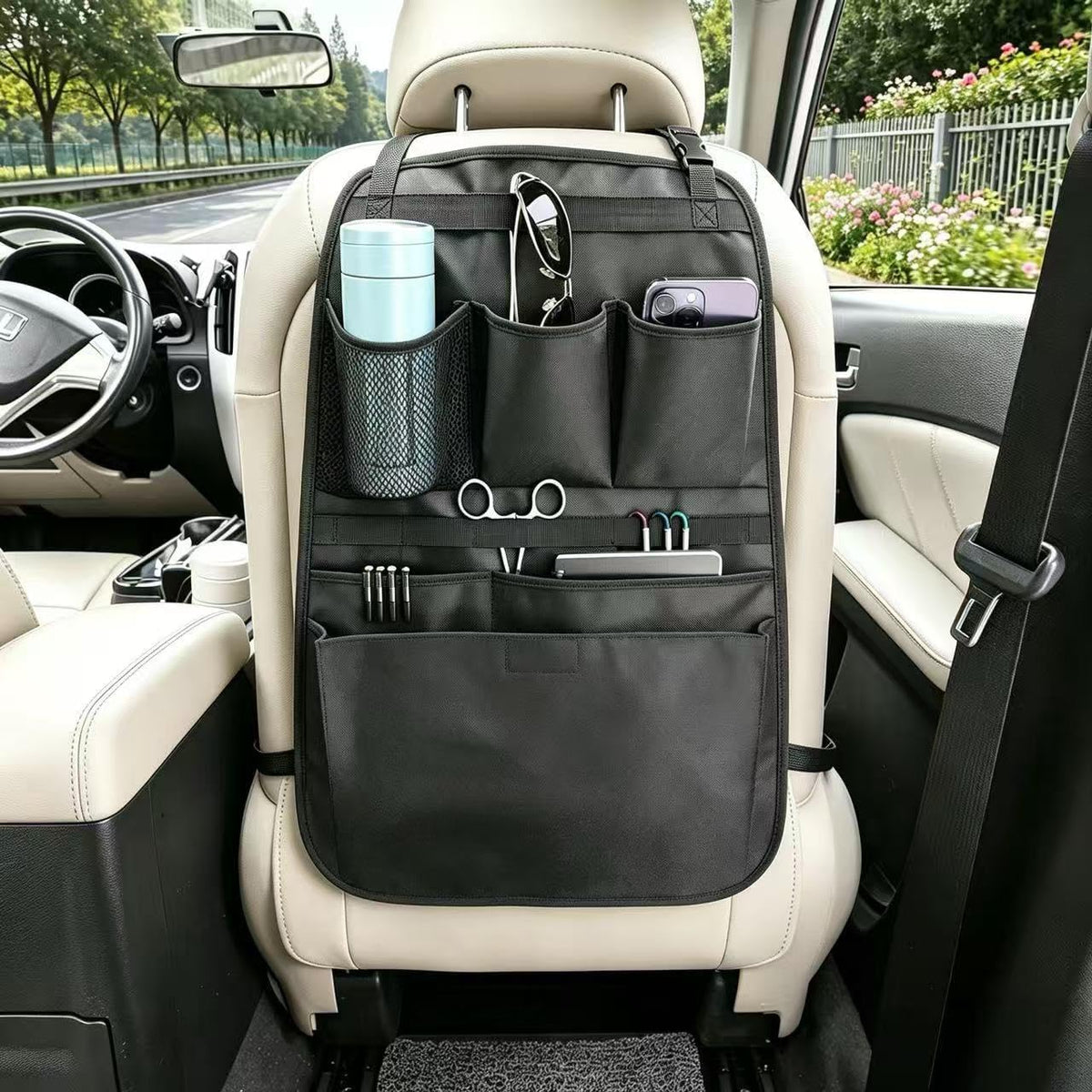 Car Seat Back Organizer with Compartment (Black)