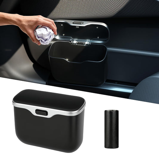 JEYODA - Automatic Push Button Car Trash Can with Secure Lid, Vehicle Garbage Bin (Black)
