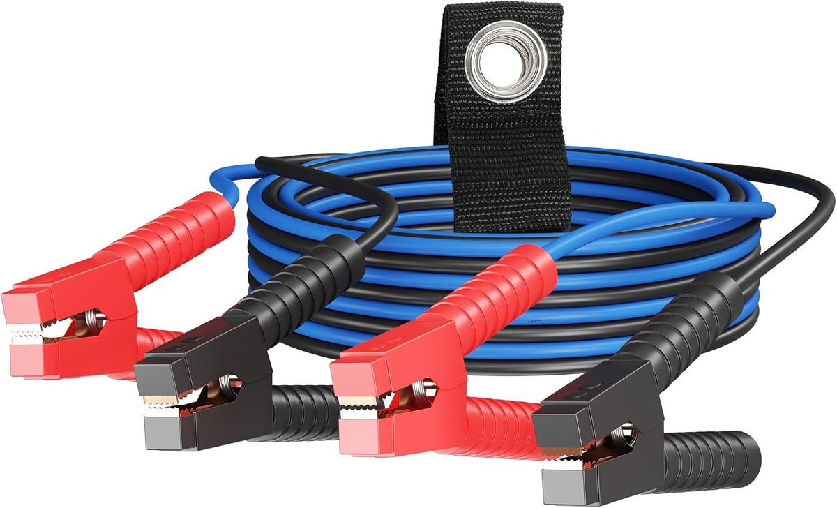 HiFind 8 Gauge Jumper Cables 10 FT for Car Battery, 8 AWG Heavy Duty Long Automotive Booster Wire, 600 Amp Emergency Starting Cable for Cars SUV Truck Vans RV With Alligator Clamps, Carrying Strap