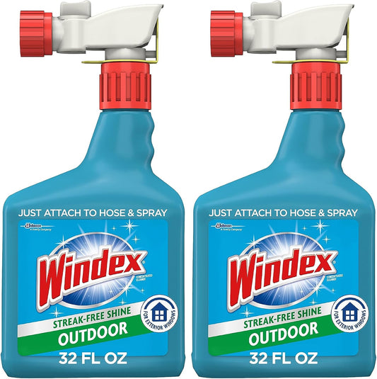 Windex Outdoor Glass & Window Cleaner for All Garden Hoses, 32 oz (2-Pack)