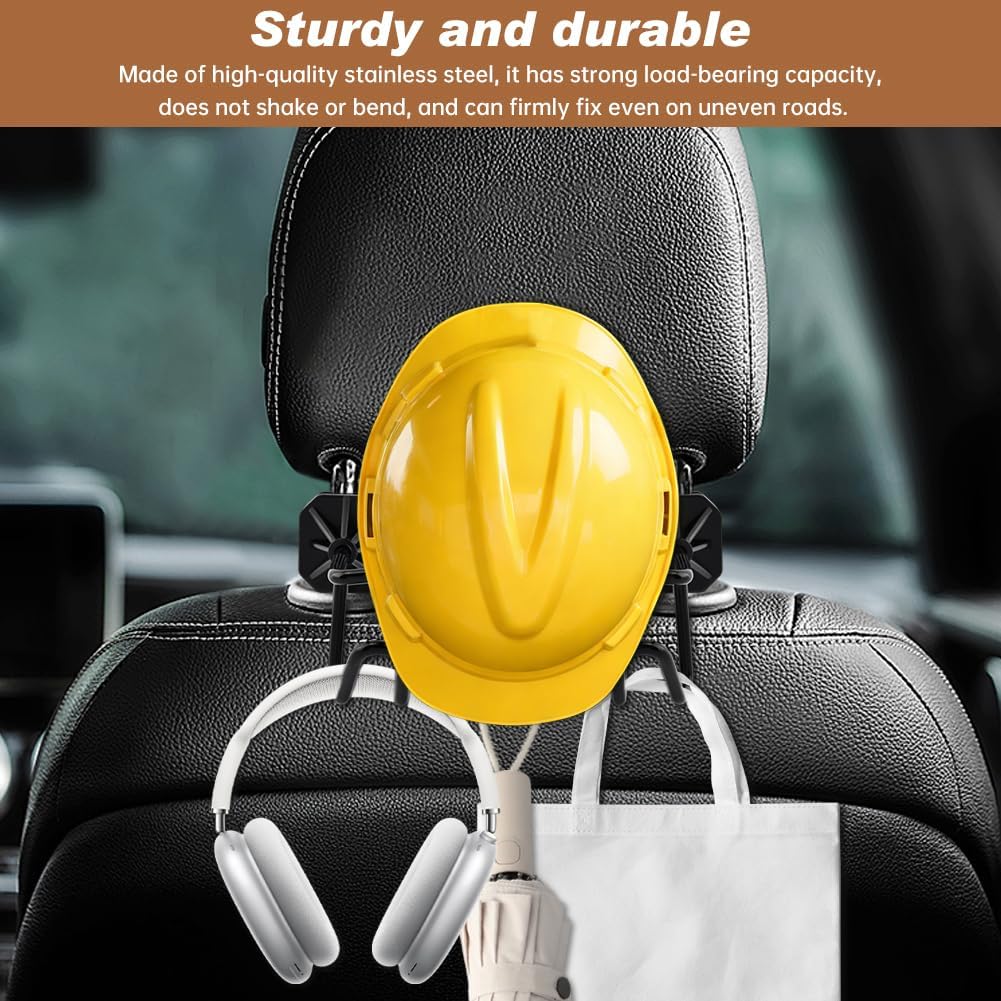 2 Pack Hard Hat Holder for Truck Seat Back, Headrest Organizer with 3 Hooks and 1 Storage Net for Safety Helmet, Caps, Jacket, Tool Bag, Hard Hat Accessories for Truck SUV (Black)