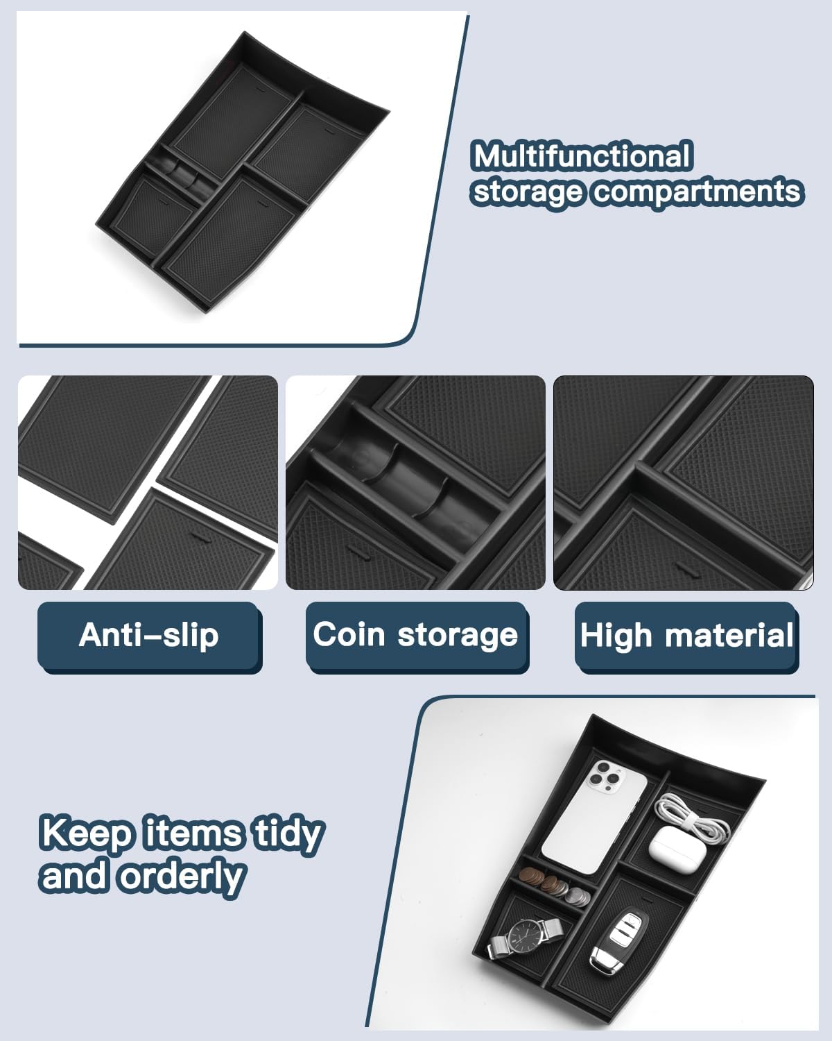 Ruiya Lower Center Console Organizer Tray Compatible with 2021-2026 Nissan Rogue S/SL/SV/Platinum Under Armrest Storage Box Nissan Rogue Interior Accessories with Coin Holder