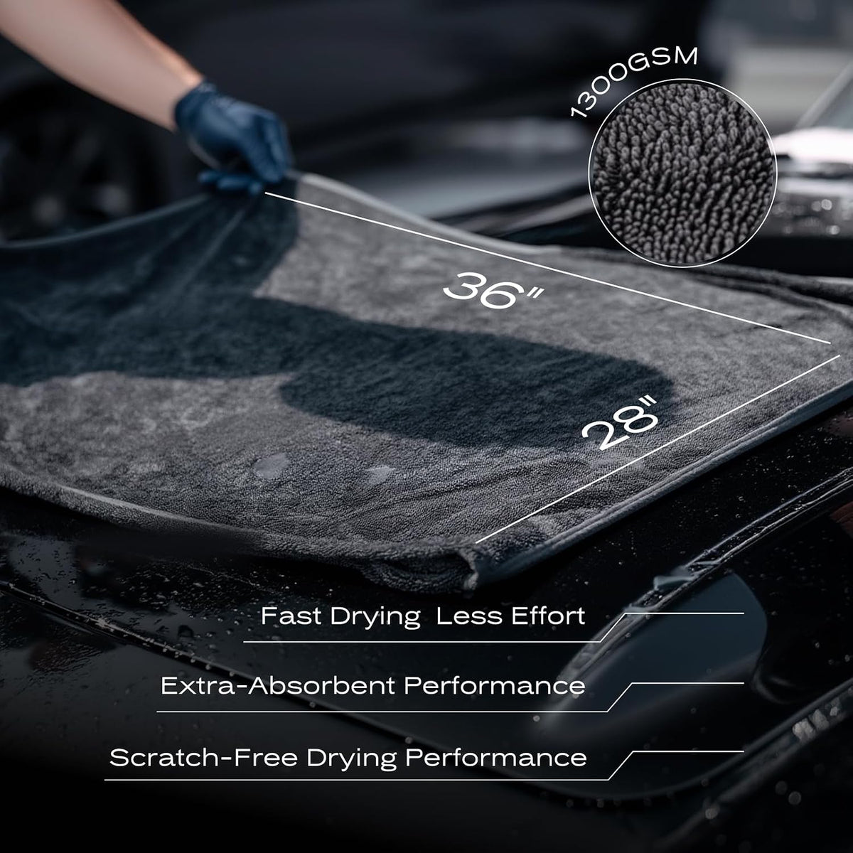 Premium Microfiber Car Drying Towel 28" х 36" 1300 GSM, Extra Large Absorbent Microfiber Towel for Cars, Trucks & SUVs, Lint Free Scratch Free Car Detailing Drying Cloth