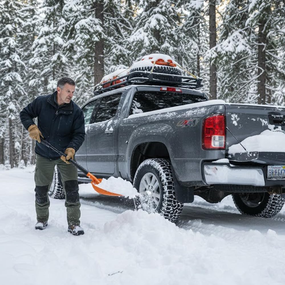 GEARFLAG Collapsible Folding Aluminum Compact Snow Shovel 39" - Snow Removal in Winter, Emergency Kit for Vehicle, Car, Van, SUV, Truck, Snowmobile, Gardening (Orange)