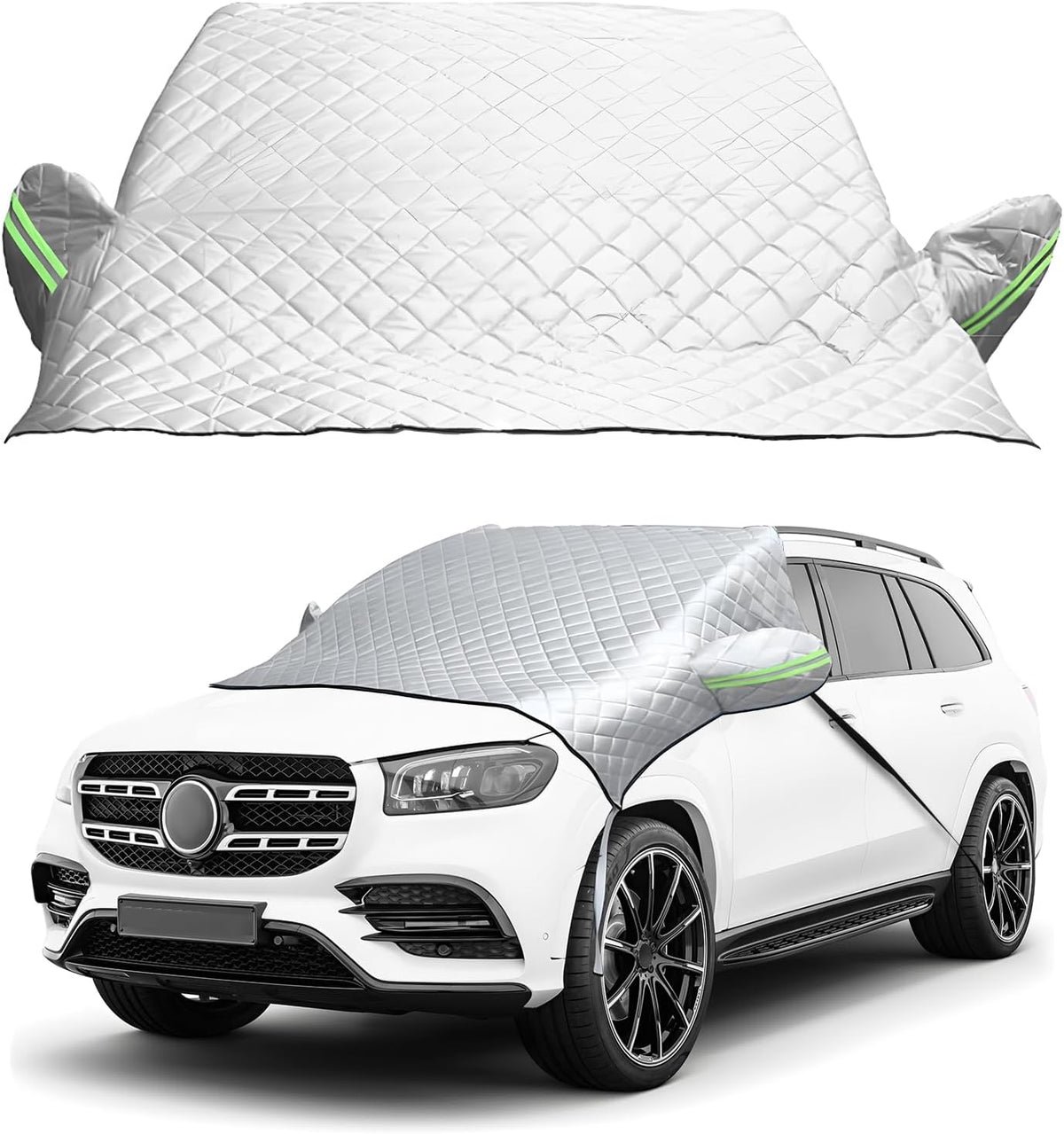 Ohleats Car Windshield Snow Cover, Thickened Windscreen Snow Ice Cover with Side Mirror Cover, Windproof Winter Frost Protector with Storage Bag for Auto SUV Truck, Car Accessories
