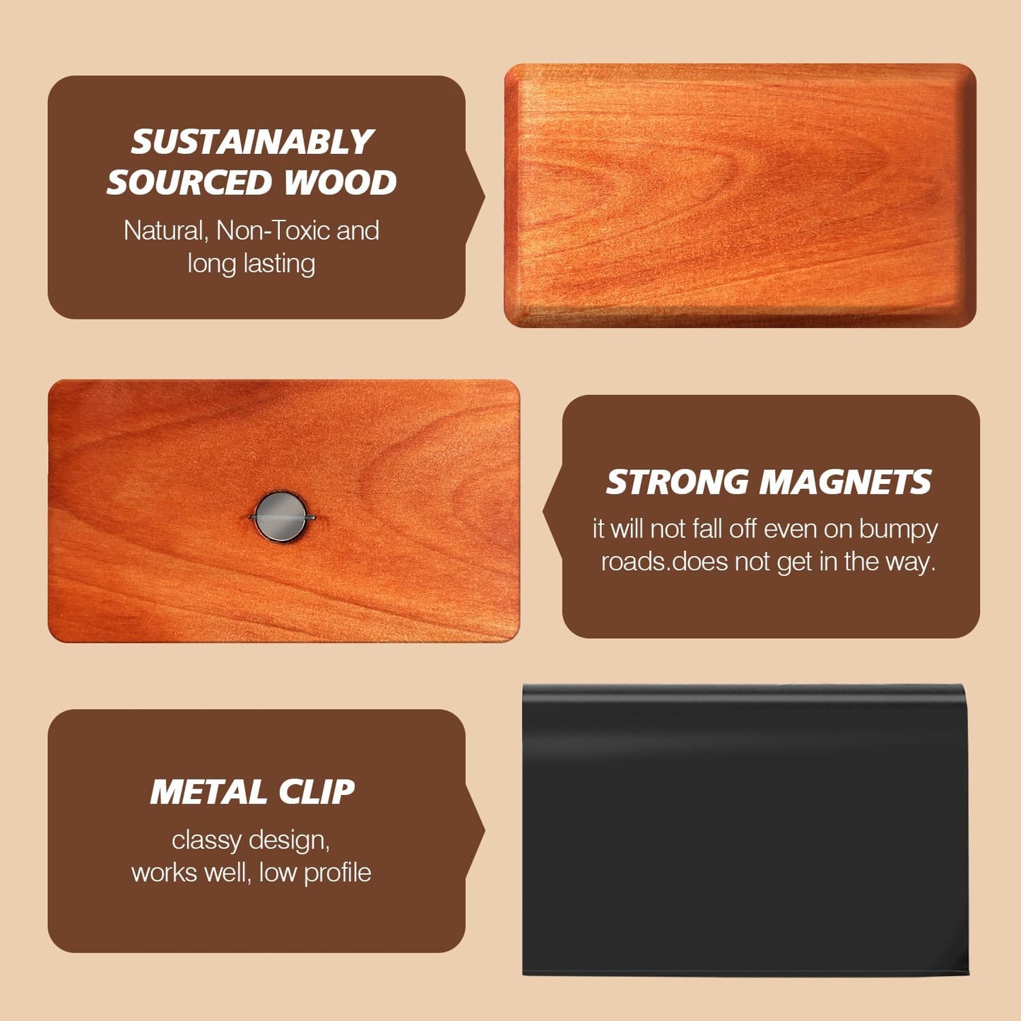 Car Air Freshener Starter Kit - Wood Car Freshener for Visor Clip - Long Lasting Car Scent - Car Odor Eliminator - CLIP INCLUDED