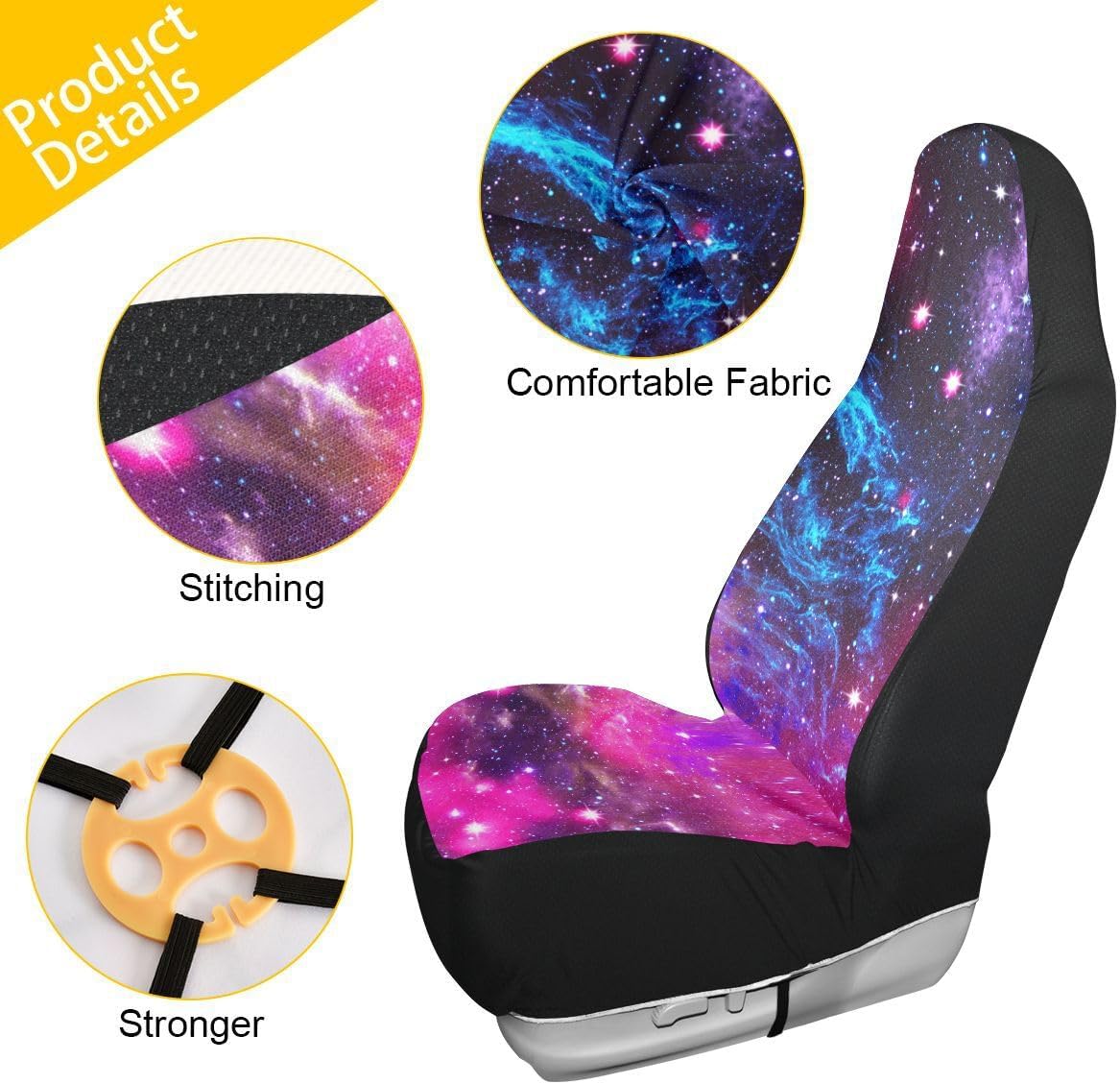 Galaxy Car Seat Covers Set of 2,Deep Space Abstract Natural Universe Blue Purple Galaxy Stars Universal Auto Front Seat Protector for Women Men Nebula Design Car Accessories Fit for Car Truck