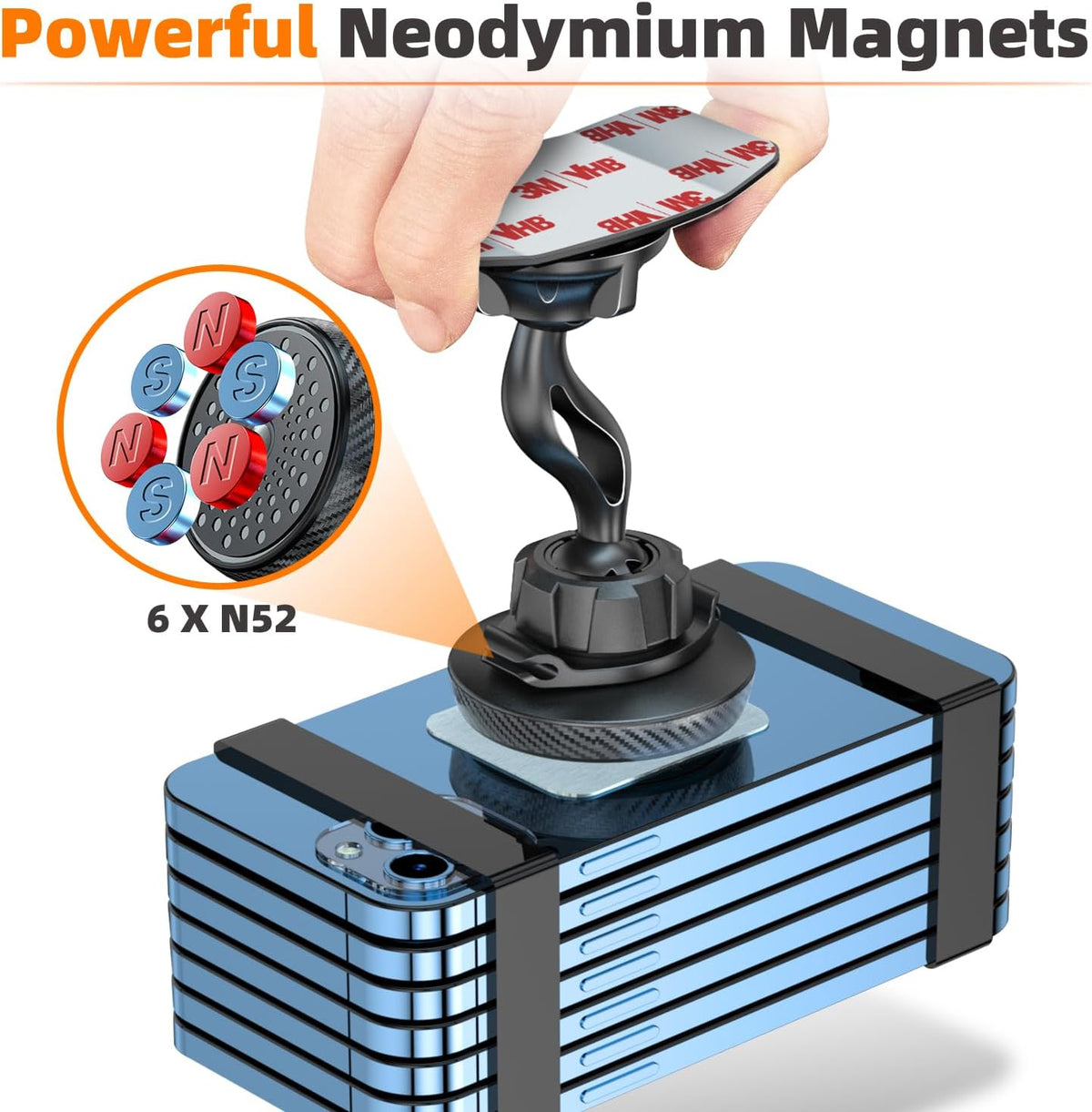 Magnetic Phone Holder for Car Dashboard, Large 3M Adhesive Mount Base