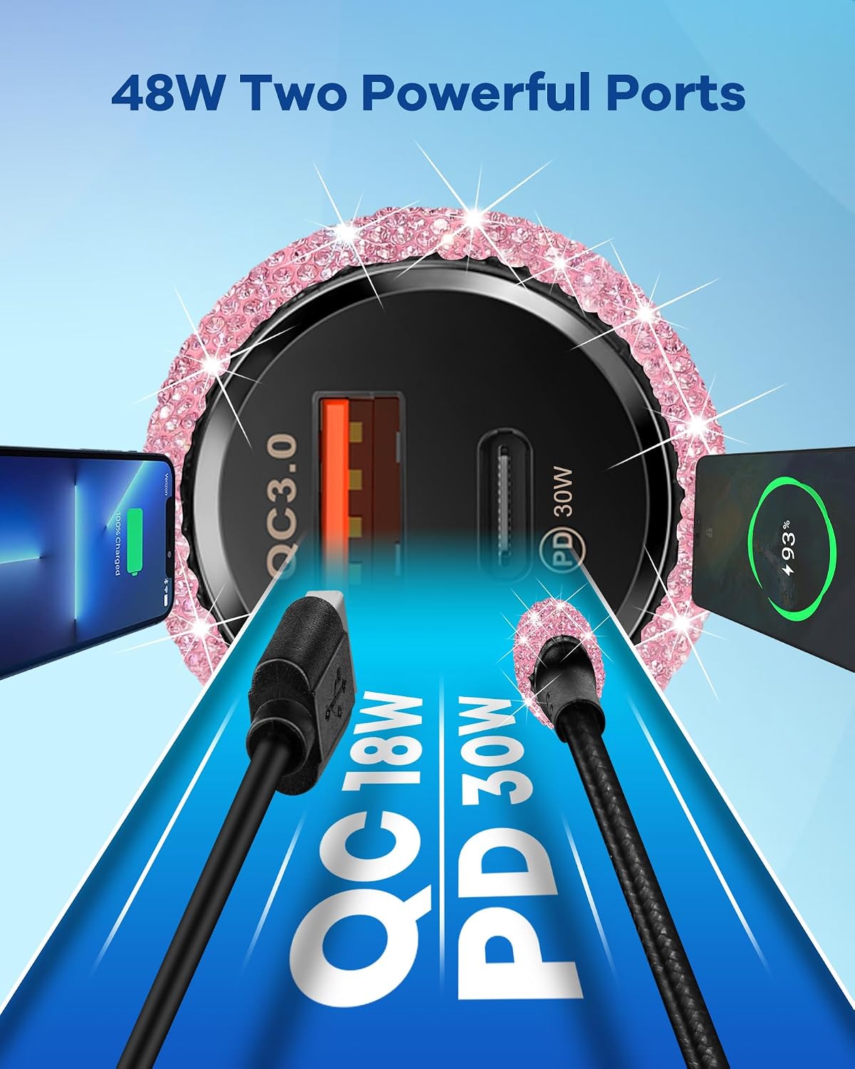 Bling Car Charger,Type C Charger Fast Charging,Cigarette Lighter Adapter