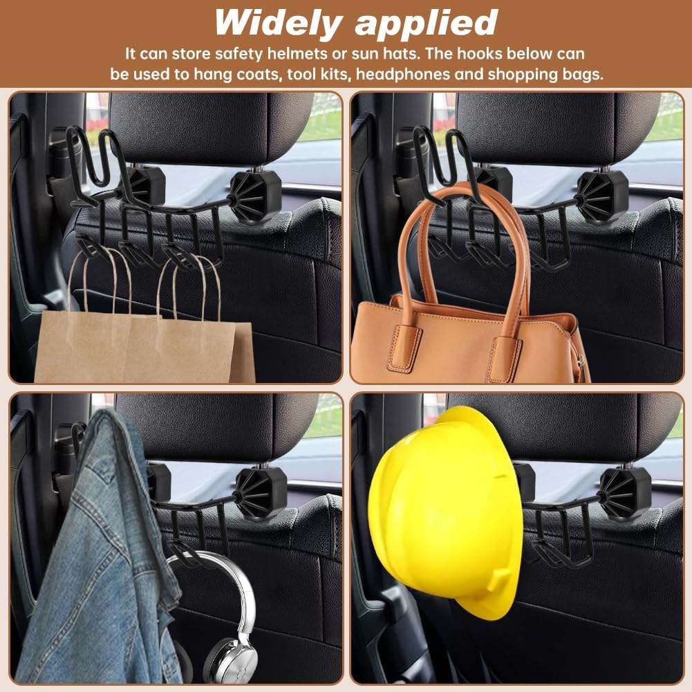 2 Pack Hard Hat Holder for Truck Seat Back, Headrest Organizer with 3 Hooks and 1 Storage Net for Safety Helmet, Caps, Jacket, Tool Bag, Hard Hat Accessories for Truck SUV (Black)
